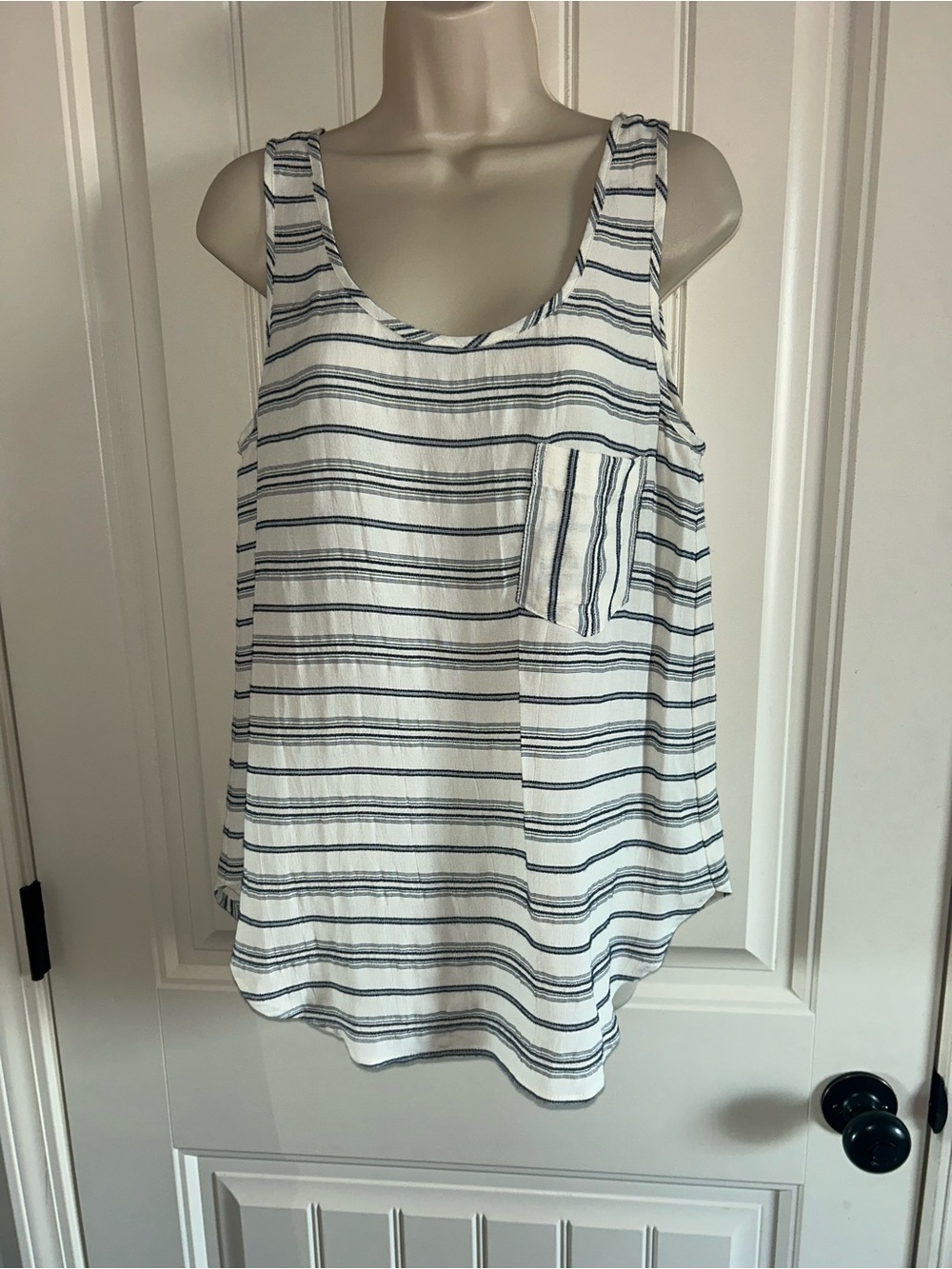 NEW Fifteen Twenty White Tank Top with Navy Stripes and Pocket Sz S